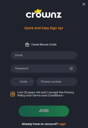 crownz casino sign up